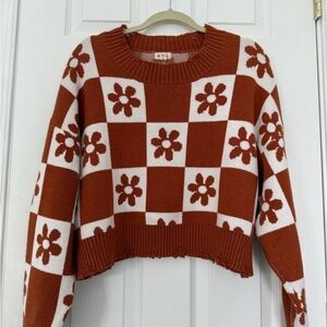 Pol Floral Checkered Sweater - Brown and White